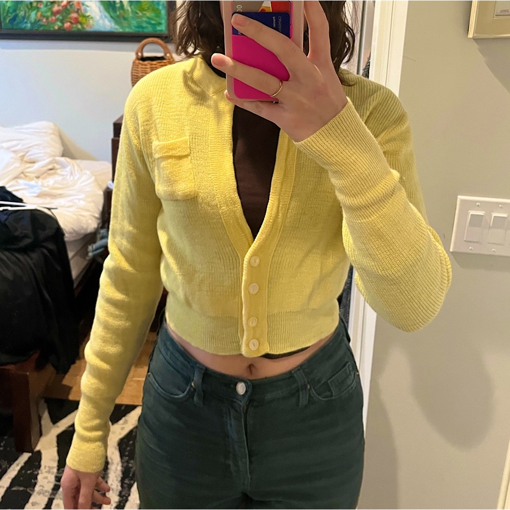 Vintage Frederick & Nelson Yellow Sweater Cardigan 100% Wool